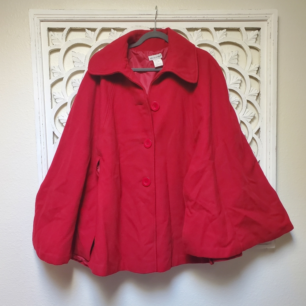 Vintage Jessica London Red Cape Free Size Poncho Winter Christmas Red Pl…